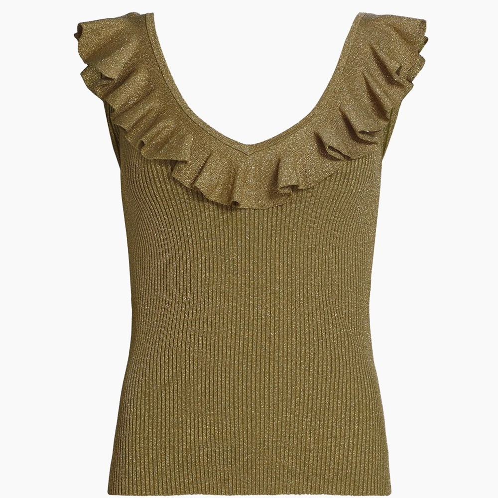 Zimmermann Gold Metallic Ruffle-Trim Tank Top